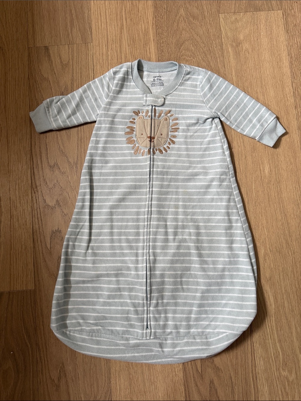 Carter's Light Gray & White Striped Lion Sleep Sack Size 6-9 Months